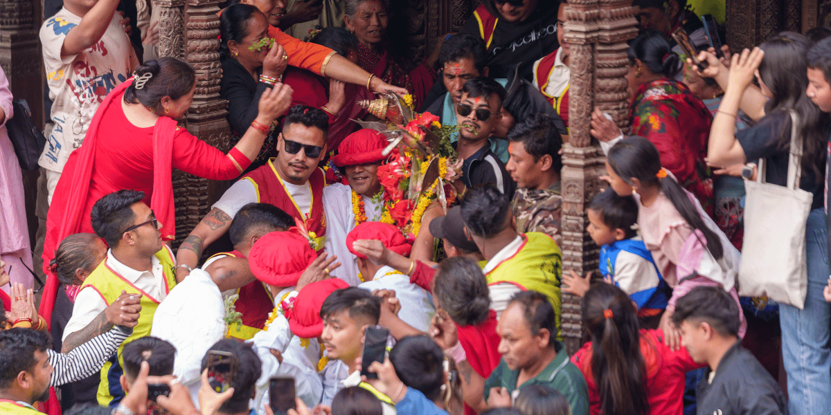 Lord Bhairav taken out of the Bhairav Temple in Bhaktapur during Bisket Jatra