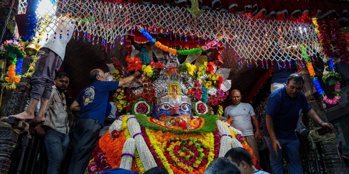 Akash Bhairab taken out in Indra Chowk during Indra Jatra
