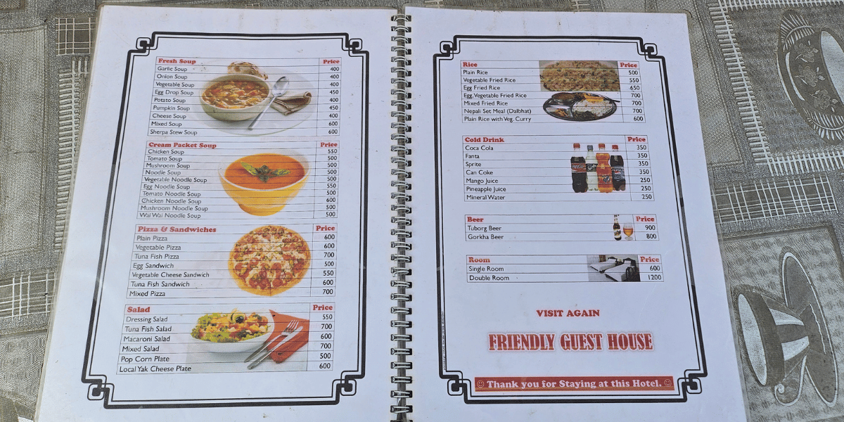 Langtang Lunch and Dinner Menu